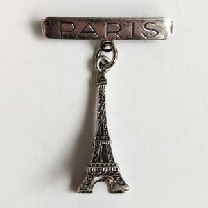 Vintage Antiqued PARIS Eiffel Tower Dangle Charm Collectible Jewelry Pin Brooch